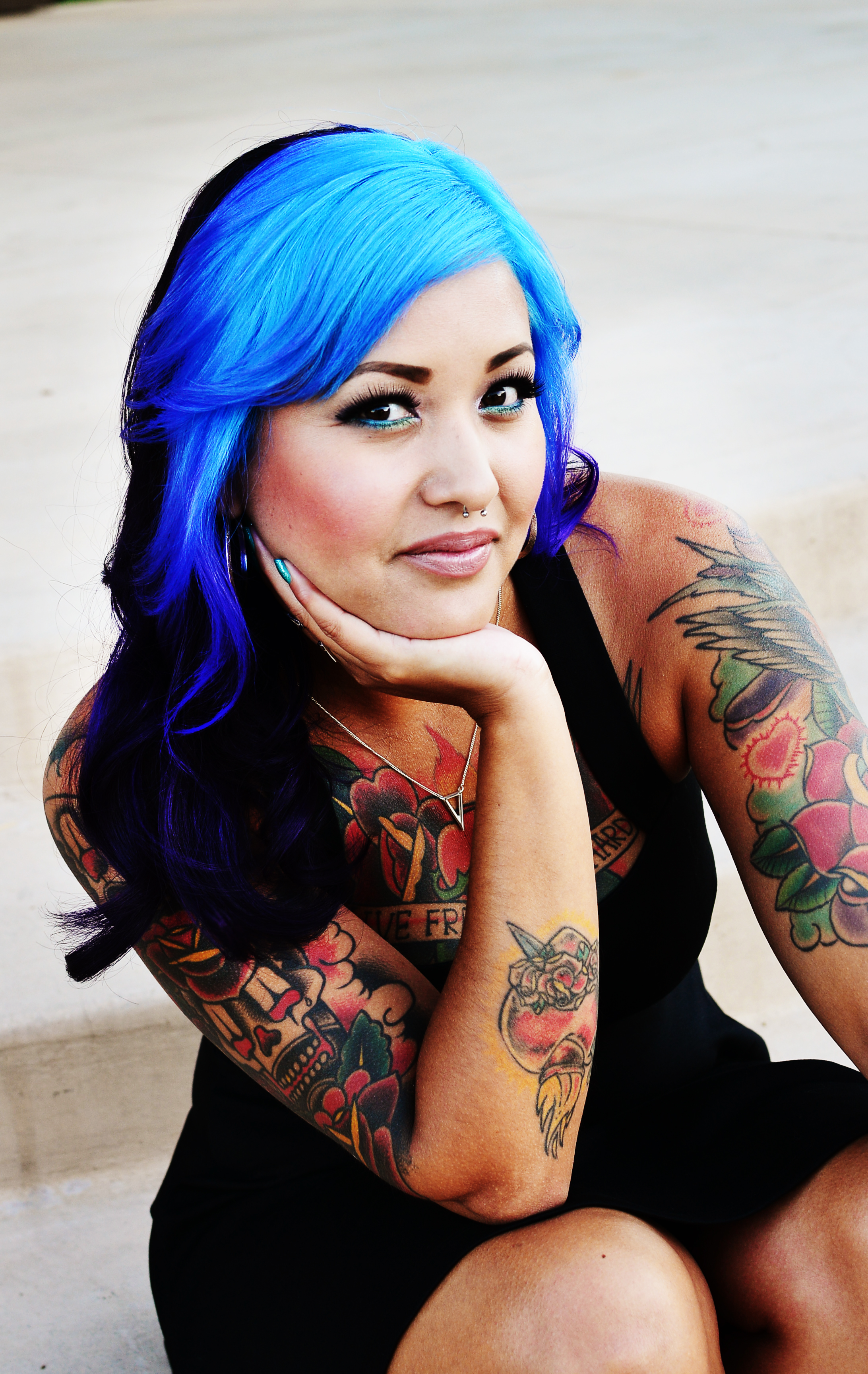 temecula portrait, blue hair, tattoos